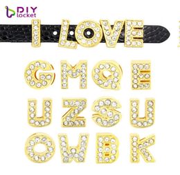 130PCS 8MM Gold Colour Slide Letters Charms English Alphabet AZ Fit Bracelet Wristband Pet Name Collar Dog Collar LSSL071302612912