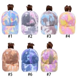Tiedye Ponytail Hats 7 Colours Woman Washed Baseball Caps Outdoor Sports Messy Bun Trucker Hat CYZ32171591826