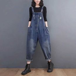 Women's Jumpsuits Rompers Denim Jumpsuits for Women Solid Ankle-Length Pants One Piece Outfit Women Rompes Loose Korean Fashion Casual Vintage Overalls Y240510TWNC