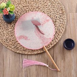 Chinese Style Products Chinese Ancient Style Round Fan Women Classical Costume Palace Hanfu Decorative Fan Long Handle Tassel Small Round Fan New 1PC