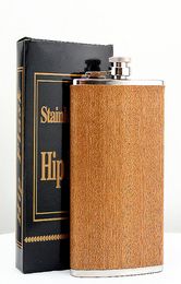 8oz Stainless Steel Hip Flask Wood Pattern Steel Material Whiskey Bottle3628459