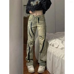 Women's Jeans 2024 Cool Hip Hop Pants Fashion Women Harajuku Baggy Femme Punk Kpop Straight Streetwear High Street Striped