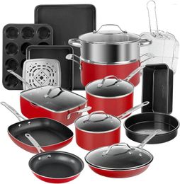 Cookware Sets Red Pots And Pans Set Nonstick 20 Pc Kitchen & Bakeware With Mineral Diamond Coating