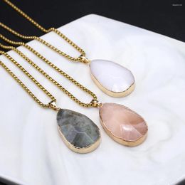 Pendant Necklaces Natural Stone Flash Labradorite Rose Quartz Faceted Droplet Shape Necklace Vintage Jewelry Accessories Charms Gift