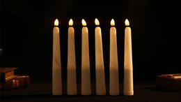 6 Pieces Plastic Flickering Flameless LED Taper Candles with Bullet flame28 cm Yellow Amber Battery Christmas Candles6009589