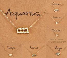 Birthday Gift Gold Plated 12 Zodiac Sign Pendant Wish Card Charm Gold Chain Choker Astrology Necklace Jewellery For Women4425299