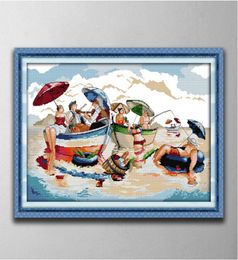 Sea party Handmade Cross Stitch Craft Tools Embroidery Needlework sets counted print on canvas DMC 14CT 11CT Home decor paintings1697920