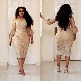 African Champagne Mother Of The Dresses Jewel Neck Applique Illusion 3 4 Sleeve Long Sleeve Evening Gowns Plus Size Mermaid Prom Dress 2761