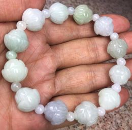 Light Green Natural A Jade Jadeite Beads Carved Lotus Flower Bracelet9274576