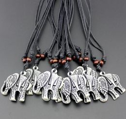 Fashion men Elephant Pendant Necklace Bone Carved Wooden Bead Necklace You can adjust the length of rope8671865