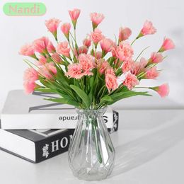 Decorative Flowers Artificial Silk Carnation Red Bouquet Pink Fake Wedding Party Holiday DIY Gift Wall Mother's Day Home Decor