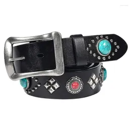 Belts (Ta-weo) Rivet Decorative Belt Simulation Turquoise Ruby Inlaid Personality Ethnic Style Men's And Women's