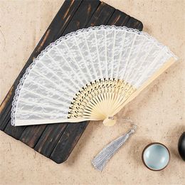 Chinese Style Products 1pc Classical Chinese Style Bamboo Handicraft Lace Folding Fan Ancient Cheongsam WomenS Dance Bamboo Fan Wedding Party Supplies