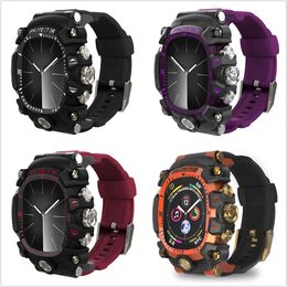 Luxury Modified Shell Kit Fashion Bracelet Mod Suit Wristband Strap Band TPU+PC Case Fit Silicone Straps Watchband for Apple Watch 4 5 6 7 8 9 iWatch 44/45mm