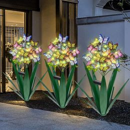 Homight Metal Agave Flower Stick Sculpture Gift Christmas Swaying Butterfly Suower Garden Lights Solar Outdoor (3 PCS Green)