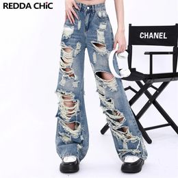 REDDACHiC Big Size Ripped Boyfriend Jeans Torn Damage Destroyed Y2k Wide Pants Women Skater Baggy Jeans Street Hip-hop Trousers 240509