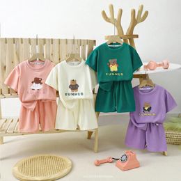 Clothing Sets Cartoon Bear Short Sleeve Pant Summer Baby Outfits Children Fashion Tee Soild Colour Shorts Thin Cotton Clothes Tracksuits