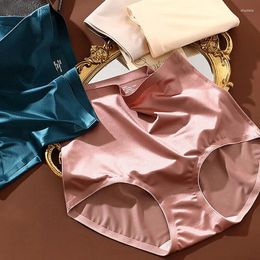 Women's Panties Shiny Satin Silky Knickers Briefs Women High Waist Underwear Seamless Underpants Waisted Soft Panty Lingerie