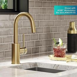 Kitchen Faucets Single Handle Bar Faucet Spot Free Antique Champagne Easy Installation Dual-Function Sprayhead Heavy-Duty Brass Construction