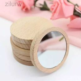 Compact Mirrors Wooden small circular mirror portable pocket HD mirror wooden mini makeup mirror d240510