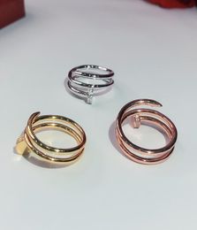 925 Silver Hip hop screw fashion nails Gold Rings Women Punk for gift Superior quality Jewellery Three Circle4993352