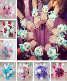 Floral Wrist Corsage Bracelets Ribbon Rose Bridesmaid Groom Hand Flowers Wedding Boutonnieres Marriage Party Prom Accessories Deco7551242