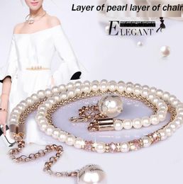 Feimu allmatch pearl belly chain Women crystal diamond thin belt onepiece dress decoration accessories strap7597813