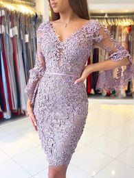 Sexy V-Neck Short Mermaid Evening Dresses half sleeves Vestido de noiva Lace Robe De Soiree longue Formal Gowns abiye gece elbisesi