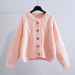 Women's Knits Short Solid Colour Sweater Jacket Korean Fashion Cardigans Women Clothing Winter Clothes Colourful Button Up Sweet