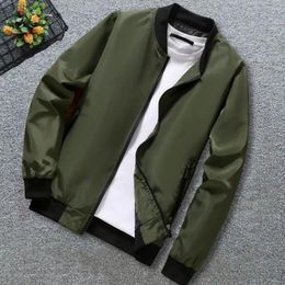 Men's Jackets Solid Colour Jacket Stand Collar Zip Up Cardigan With Elastic Cuff Smooth Zipper Pocket Fall Winter Baseball Coat For A