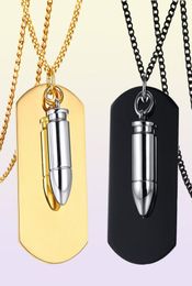Stainless Steel Men's Blank Dog Necklace with Bullet Pendant on Chain - Silver, Gold, Black4523453