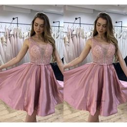 Newest Homecoming Dresses Beads Illusion Mini Formal Party Evening Gown Crystals A Line Special Ocn Dress Elegant Short Prom Gowns A20 0510