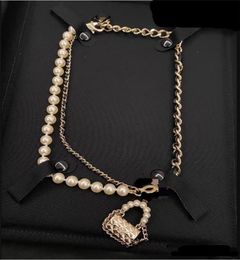 Luxury Jewellery Autumn winter Necklace NEW Black Leather pearl bag Necklace Fashion ol popular versatile sweater chain8378726