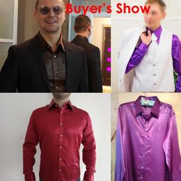 Men's Casual Shirts Luxury Shirt Men Silk Satin Smooth Mens Dress Button Down Suit Party Ball Wedding Camisa Masculina M-XXXL