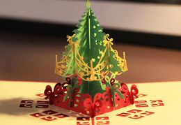 Creative 3D Pop UP Christmas Tree Handmade Red Colour Greeting Cards Xmas Decor Festive Party Event Supplies1754586