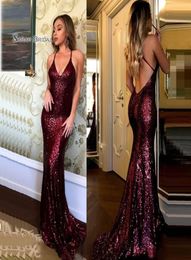Burgundy Mermaid Sequined Prom Dresses Vestidos De Festa Evening Wear In Stock s Highend Occasion Dress3064304