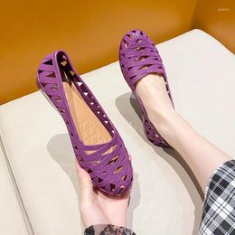 Casual Shoes Round Toe Cutout Flat Jelly Woman Cross Band Plastic Flats Female Summer Breathable Loafers Outdoor Hollwout Beach