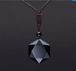 Men Carved Natural Stone Black Obsidian pendant necklace Jewellery polished star of david pendant Drop 239S1445756