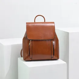School Bags Genuine Leather Women Stylish Backpack Casual Travel Back Pack Bag Preppy Style Schoolbag Laptop Knapsack