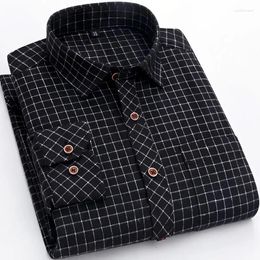 Men's Dress Shirts Fashion Lapel Button All-match Lattice Business Clothing 2024 Autumn Oversized Casual Tops Loose Korean Shirt