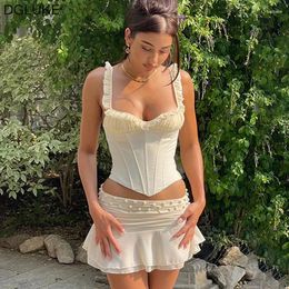 Women's Tanks Frilly Corset Crop Top Woman V-Neck Backless Tank Fashion Pleated Busiter Cami Summer Sexy Night Club Party Tops