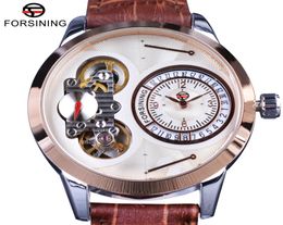 Forsining Fashion Second Dial Tourbillion Rose Golden Case Brown Genuine Leather Men Watches Top Brand Luxury Automatic Watch8263698
