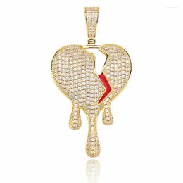 Pendant Necklaces Hip Hop Iced Out CZ Stone Bling Broken Heart Pendants Necklace For Men Women Rapper Jewelry Gold Color Drop