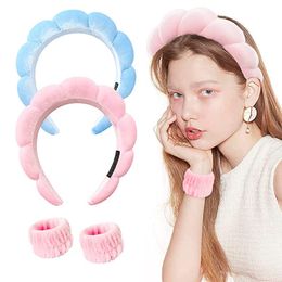 3pcs/set Spa Headband for Washing Face Wristband Sponge Headband Terry Cloth Bubble Soft Hairband for Women Girls Puffy Padded Headwear Non Slip Thick Hair Accessory