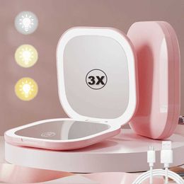 Compact Mirrors LED makeup mirror with light 1X/3X enlarged pocket portable travel folding womens gift Q240509