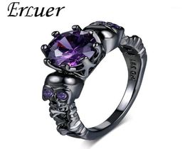 Austrian Gothic Black Gun Plated Style Retro Skull Rings For Women Purple Crystal CZ Wedding Jewellery party trendy love gift Ring15589155