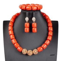 Pure African Bead Wedding Jewellery Set Imitation Coral Women Necklace Anniversary Party Nigeria Bride Accessories 240510