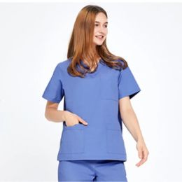 Short-sleeved Uniforms for Workshop Beauty Salon and Room with Scrub Tops and Pants for Women and Men 240502