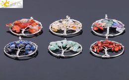CSJA Tree of Life Pendant Whole Natural Chakra Gemstone Beads Chips Silver Charms for Necklace Choker Earring Bracelet Jewelry9876311