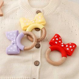 U8KO Teethers Toys Baby silicone teeth toy food grade bow wooden ring bracelet baby soft chewing d240509